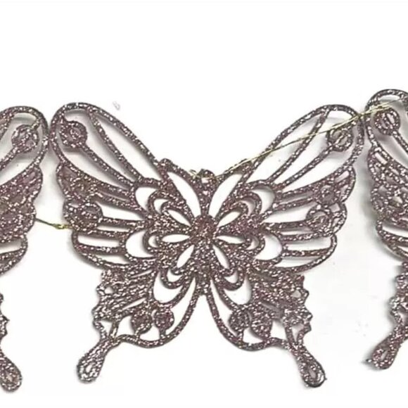 Set of 5 Rose Gold Glitter Butterfly Christmas Ornaments Holiday Decor - Picture 2 of 2